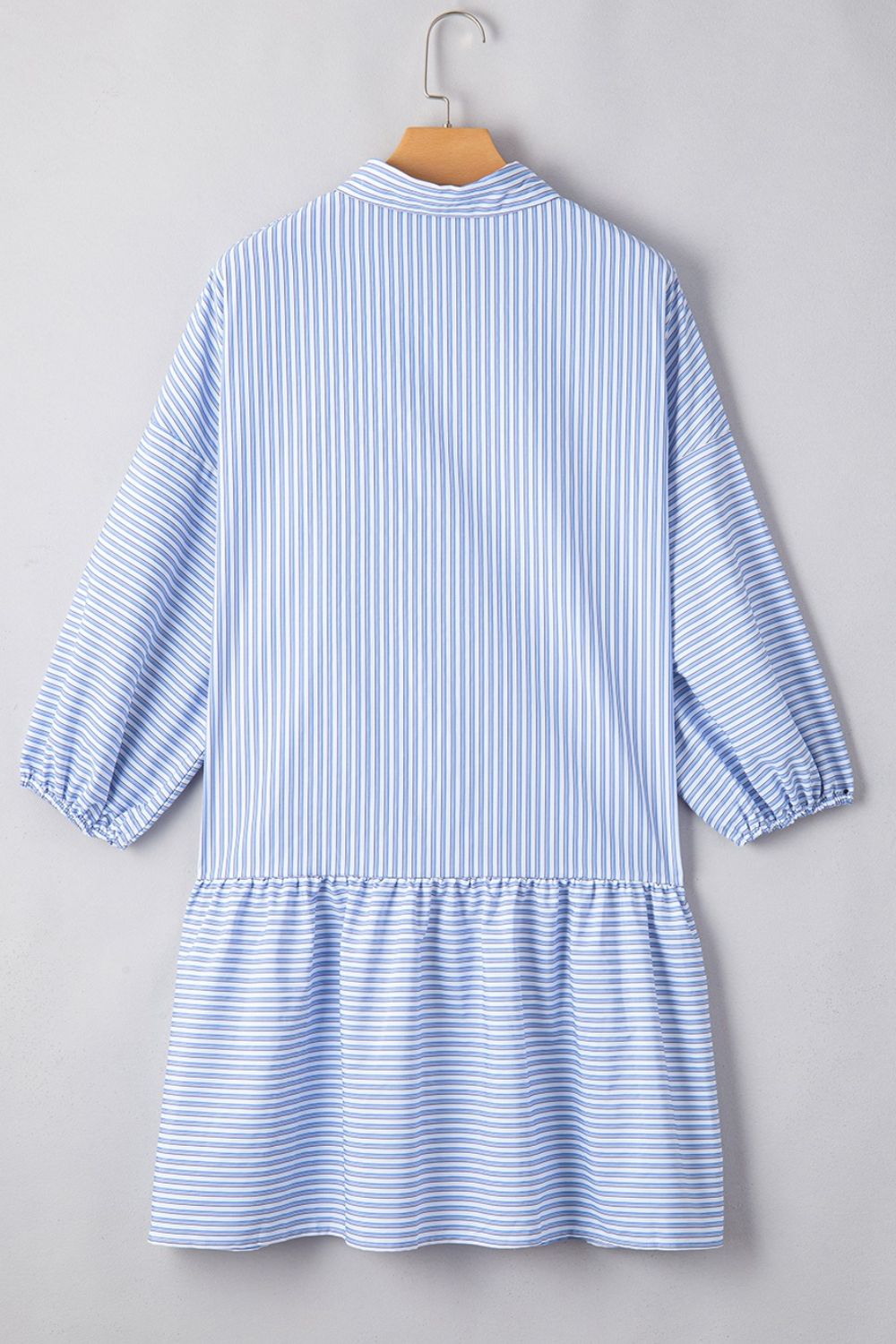 Hazel Blues® | Stripe Bubble Sleeve Chest Pockets Shirt Dress