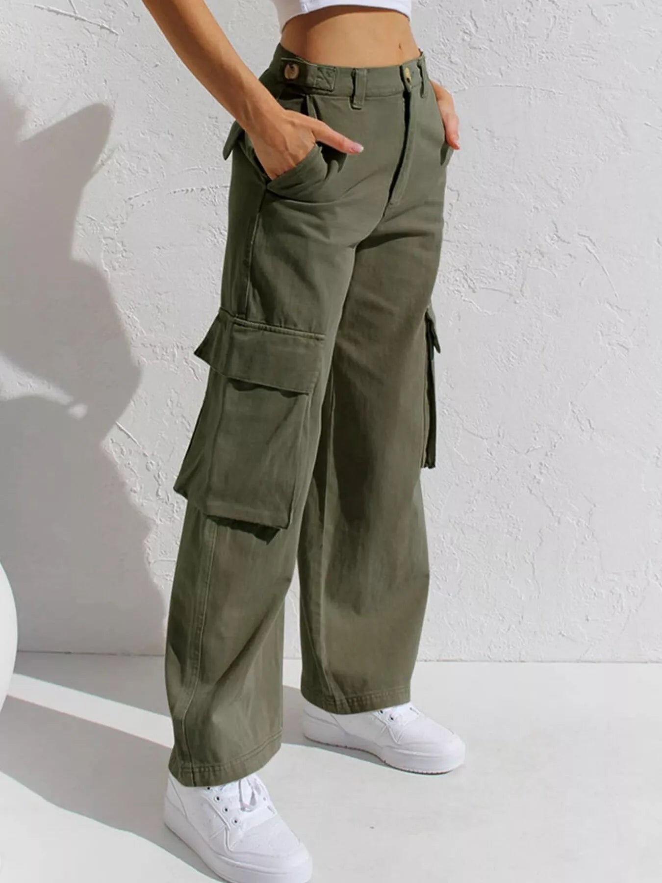 Hazel Blues® | High-Waisted Wide Leg Cargo Jeans