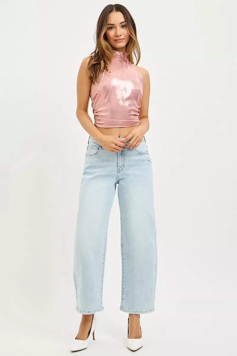Hazel Blues® | RISEN High Rise Crop Barrel Jeans