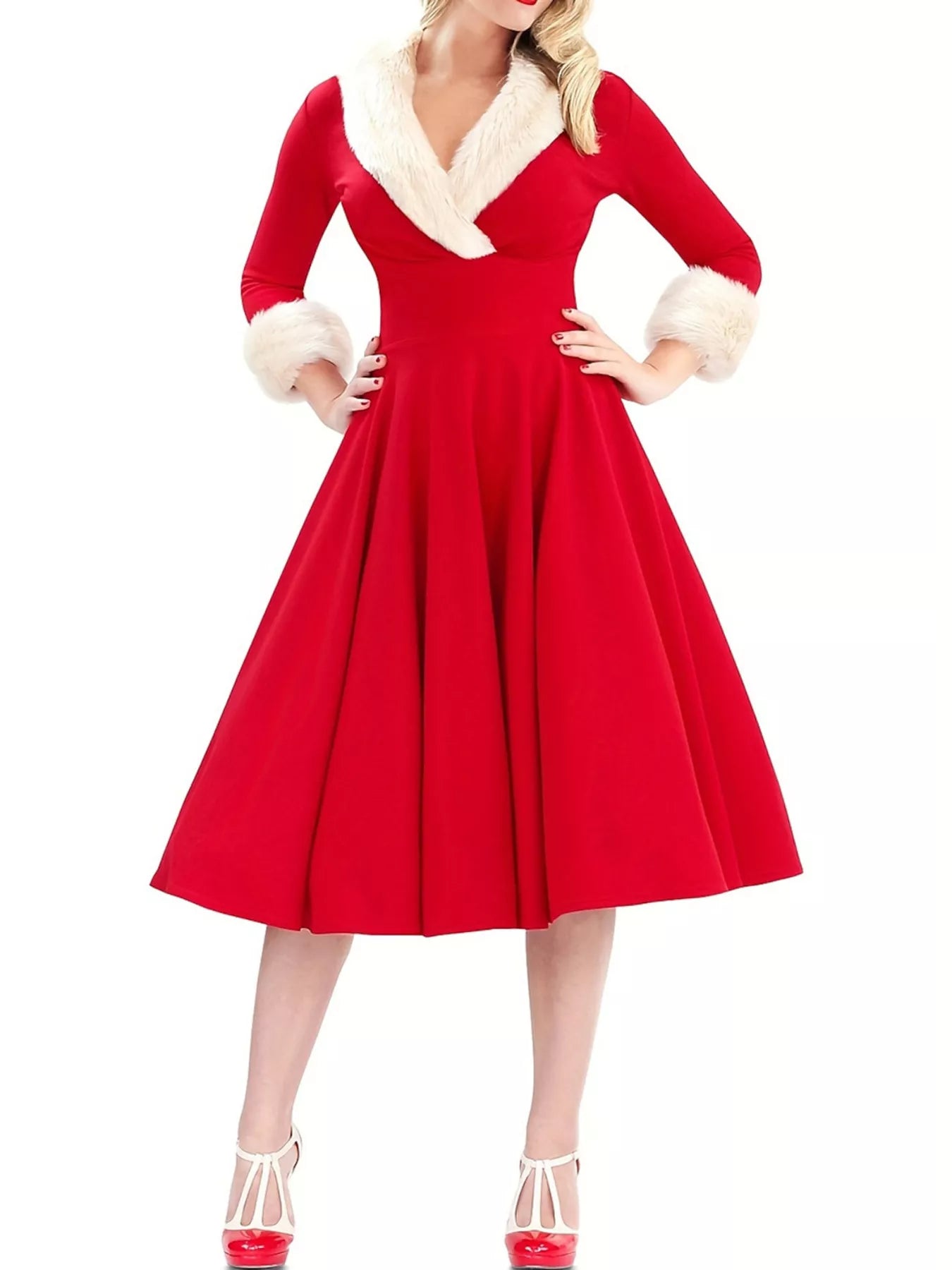 Hazel Blues® | Faux Fur Trim Christmas Dress