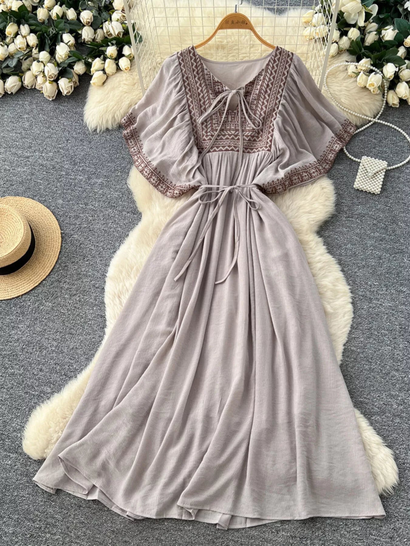 Hazel Blues® | Tie Neck Short Sleeve Dress