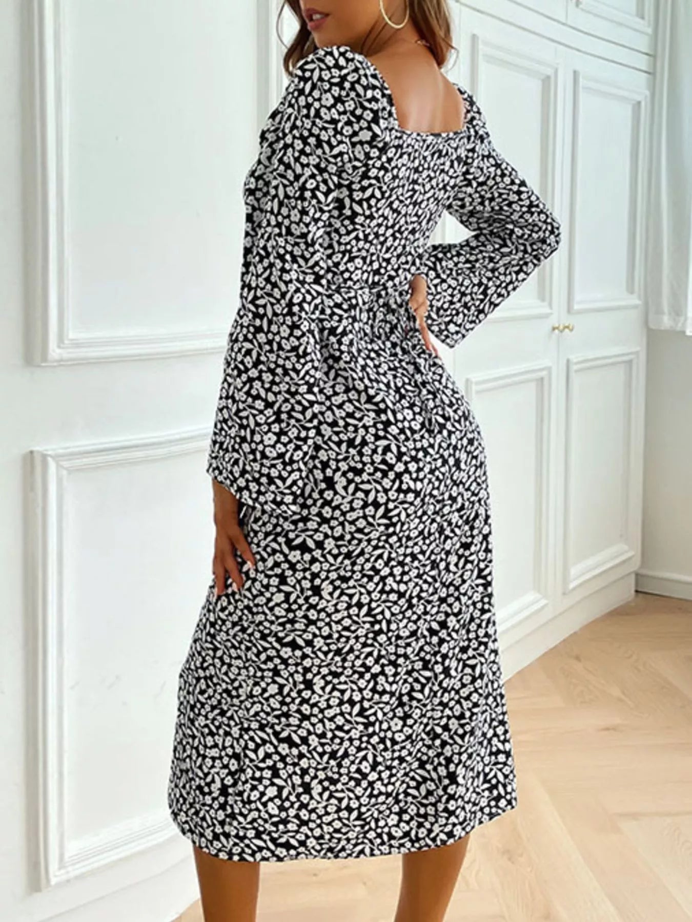 Hazel Blues® | Printed Tie Flare Sleeve Midi Dress