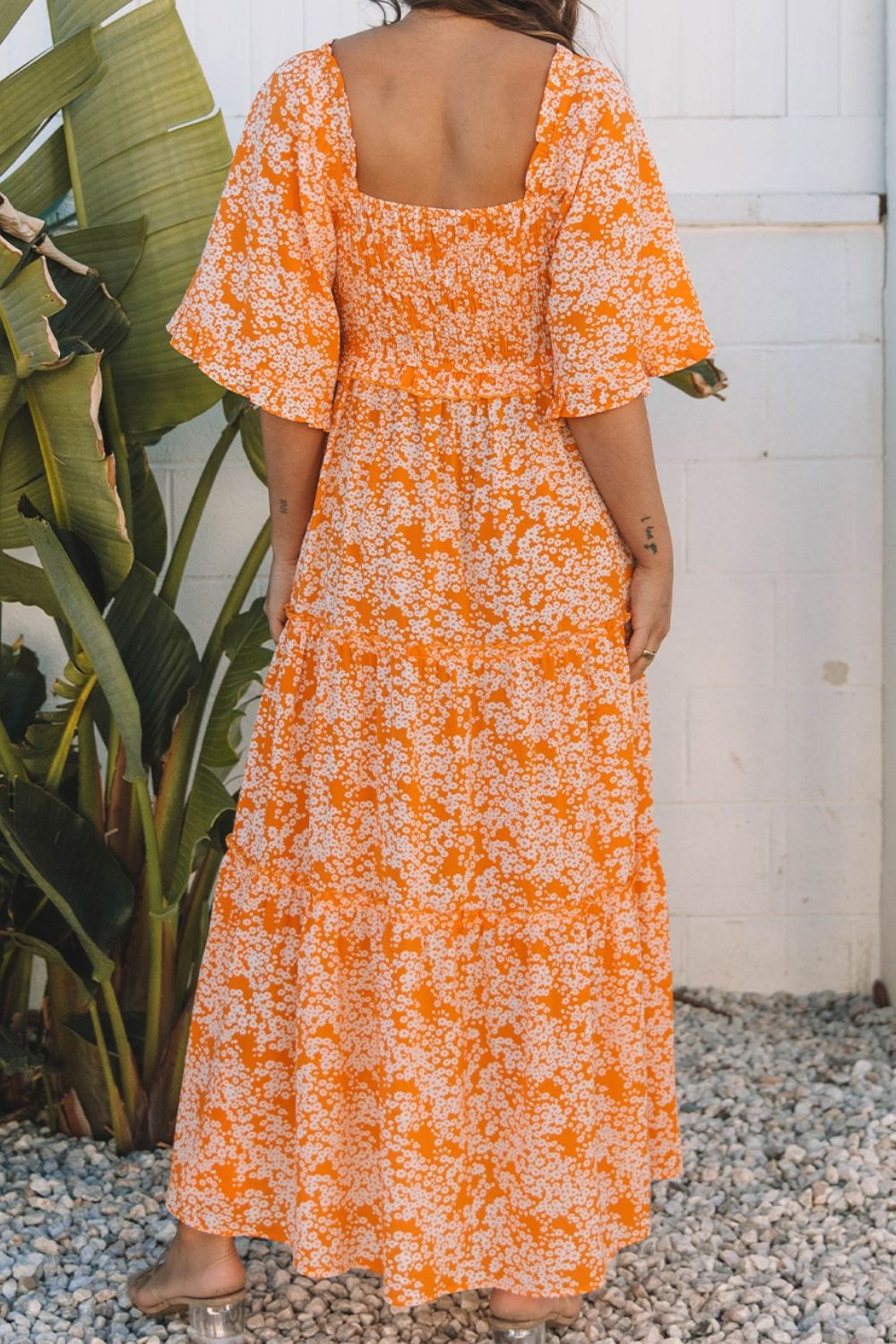 Hazel Blues® | Floral Print Smocked V Neck Wide Sleeve Maxi Dress