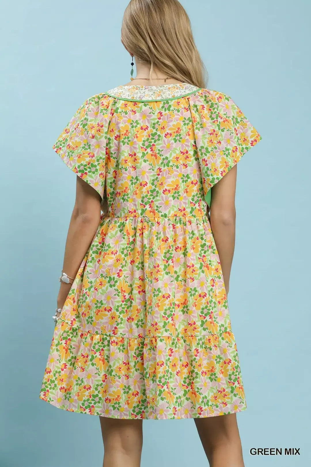Hazel Blues® | Umgee Mix Floral Tiered Mini Dress with Side Pockets
