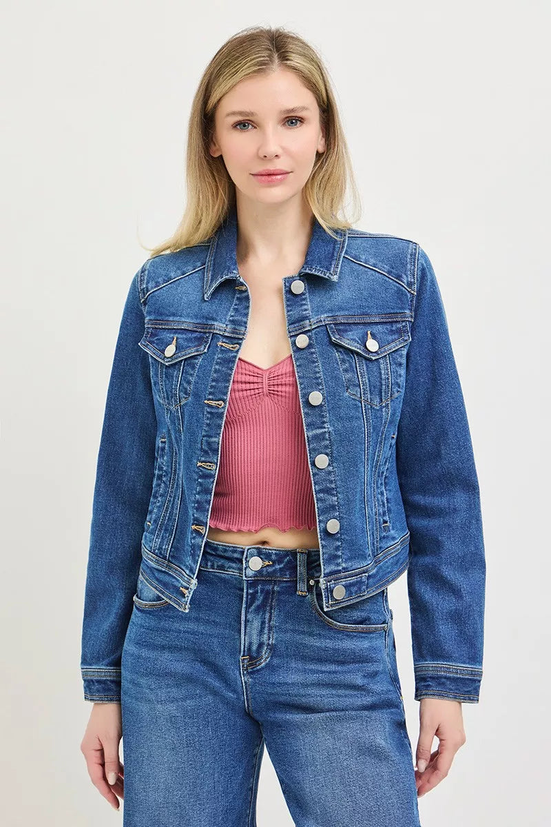 Hazel Blues® | RISEN Basic Fitted Button Down Denim Jacket