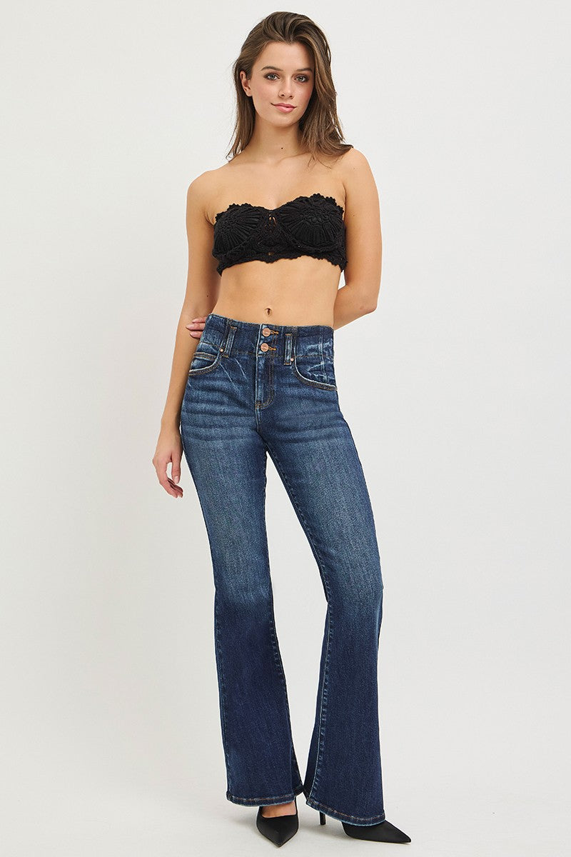 Hazel Blues® | RISEN High Rise Flare Jeans With Seam Detail Waistband
