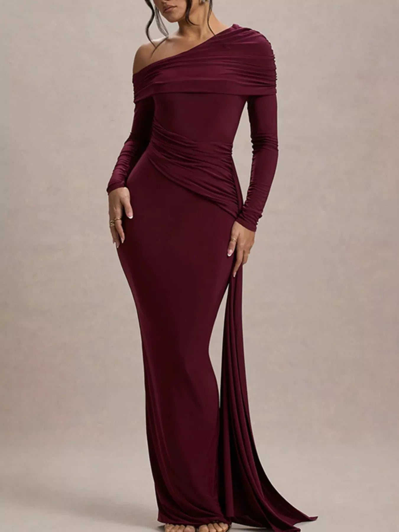 Hazel Blues® | One-Shoulder Ruched Maxi Dress