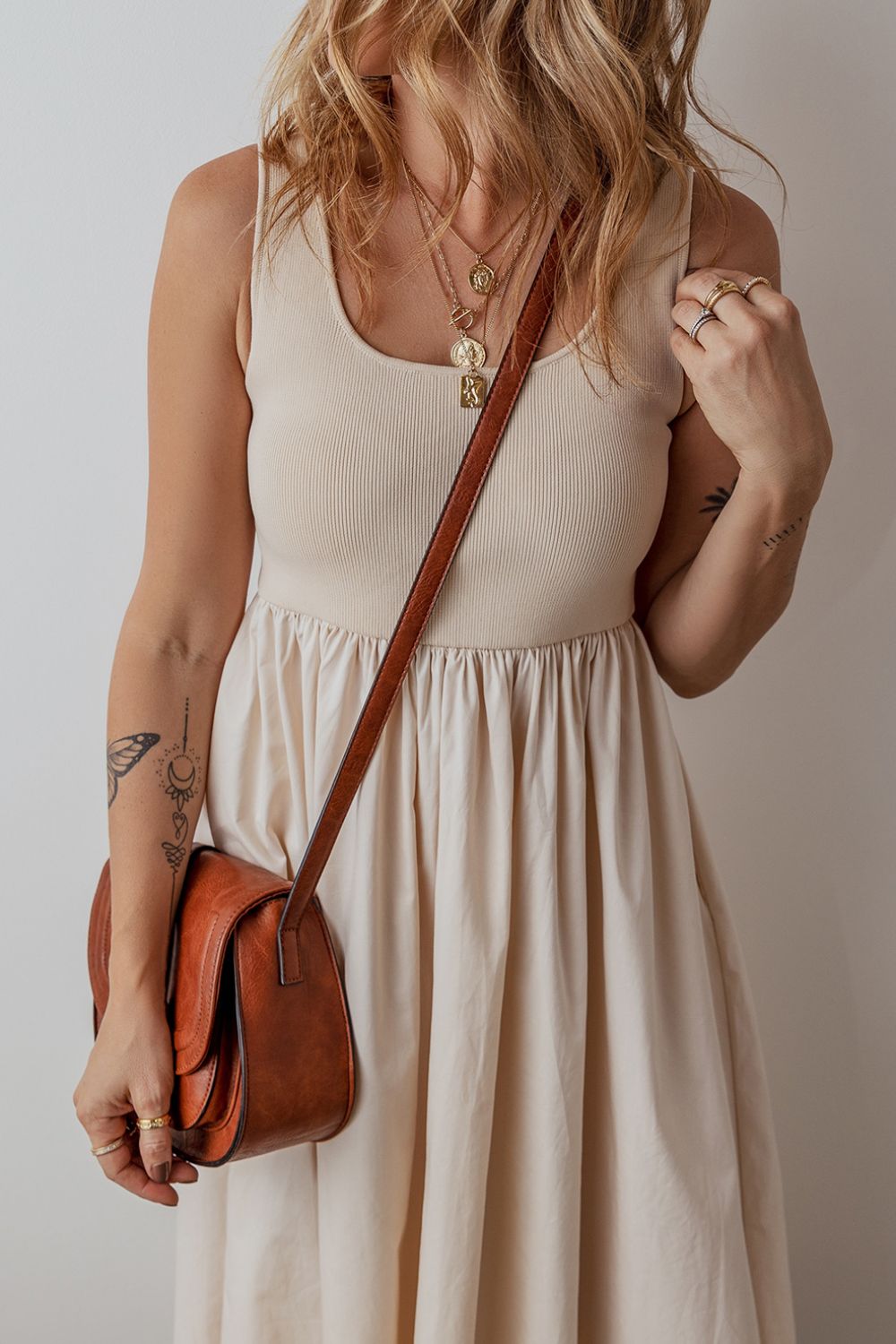 Hazel Blues® | Scoop Neck Ribbed Bodice Sleeveless Midi Tank Dress