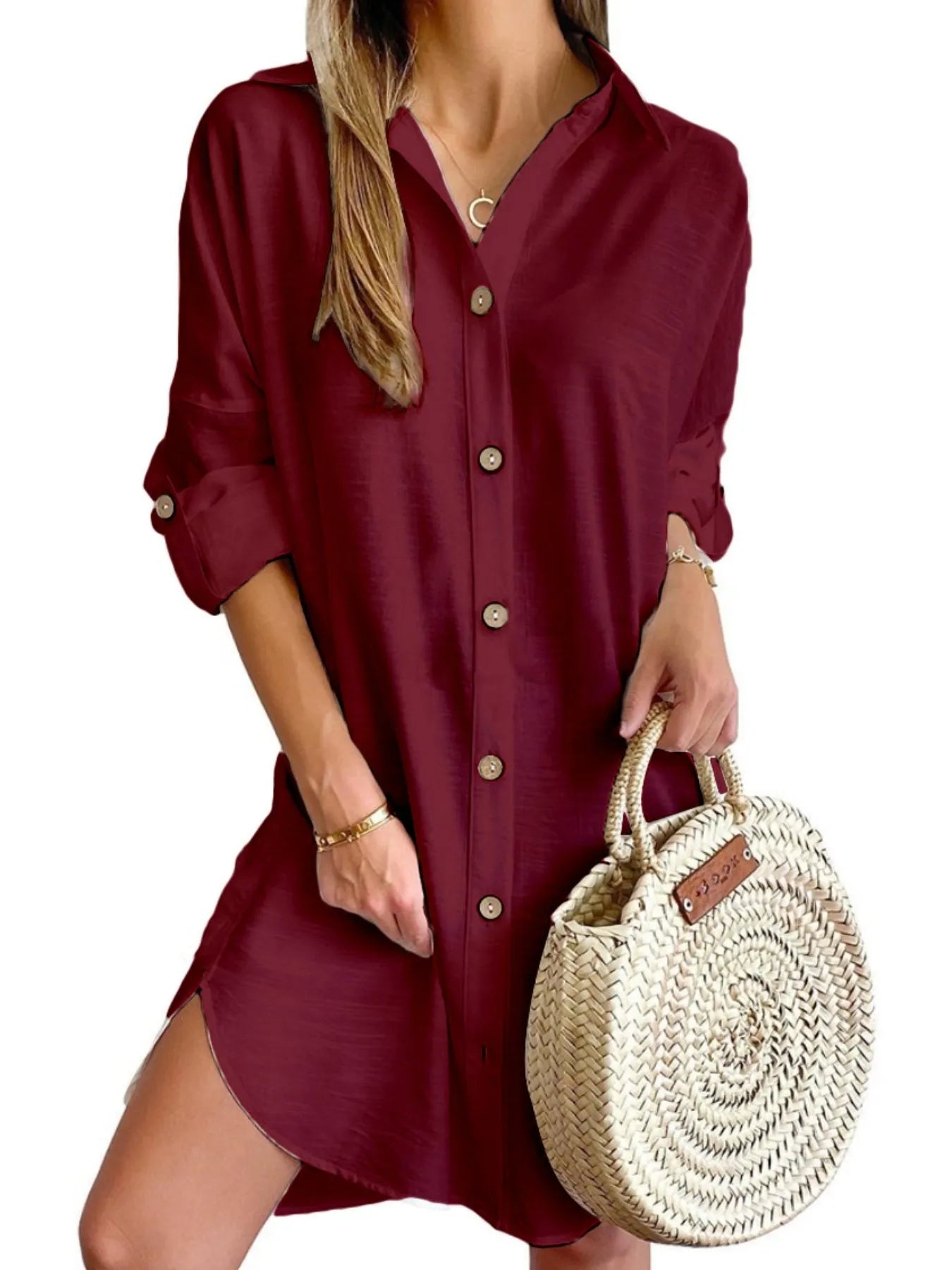 Hazel Blues® | Button Down Long Sleeve Shirt Dress