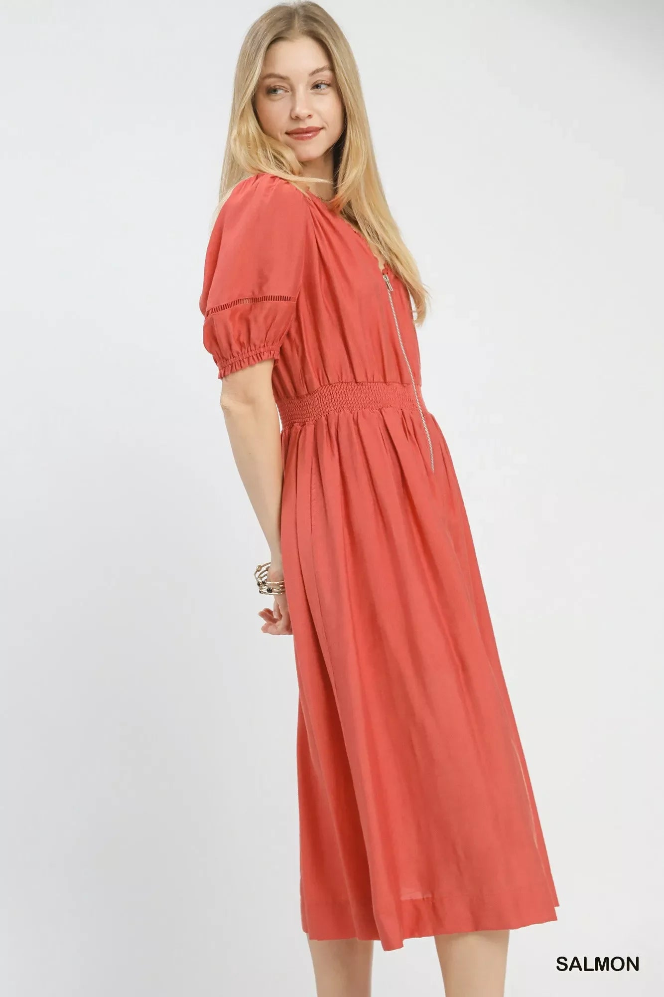 Hazel Blues® | Umgee Zip-Front Smocked Waist Midi Dress