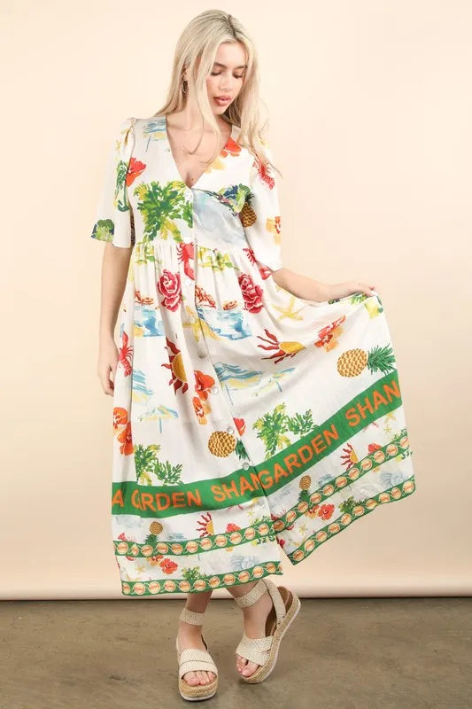 Hazel Blues® | VERY J Button Down Printed Midi Dress