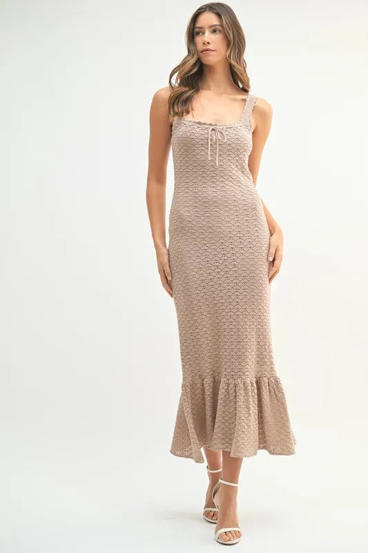 Hazel Blues® | MABLE Ruffled Hem Sleeveless Crochet Knit Midi Dress