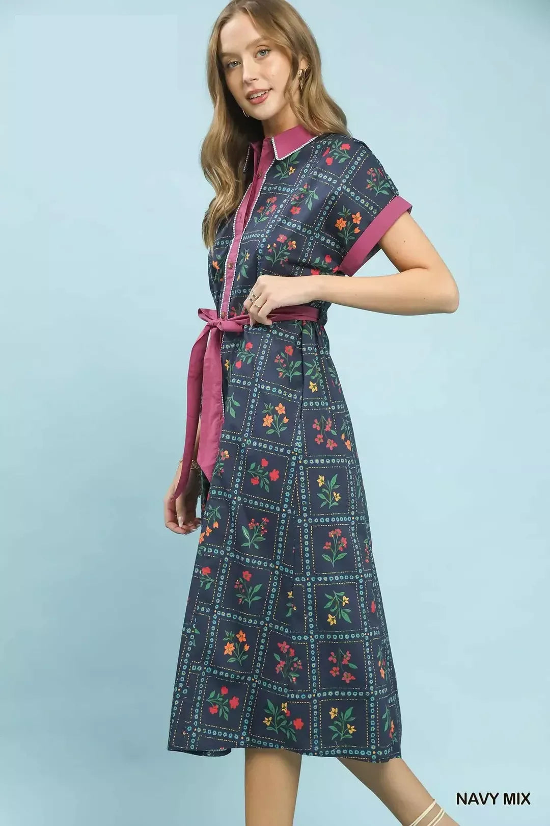 Hazel Blues® | Umgee Mix Floral Button-Front Midi Dress