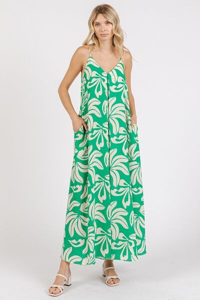 Hazel Blues® | Mittoshop Printed V-Neck Maxi Cami Dress with Pockets