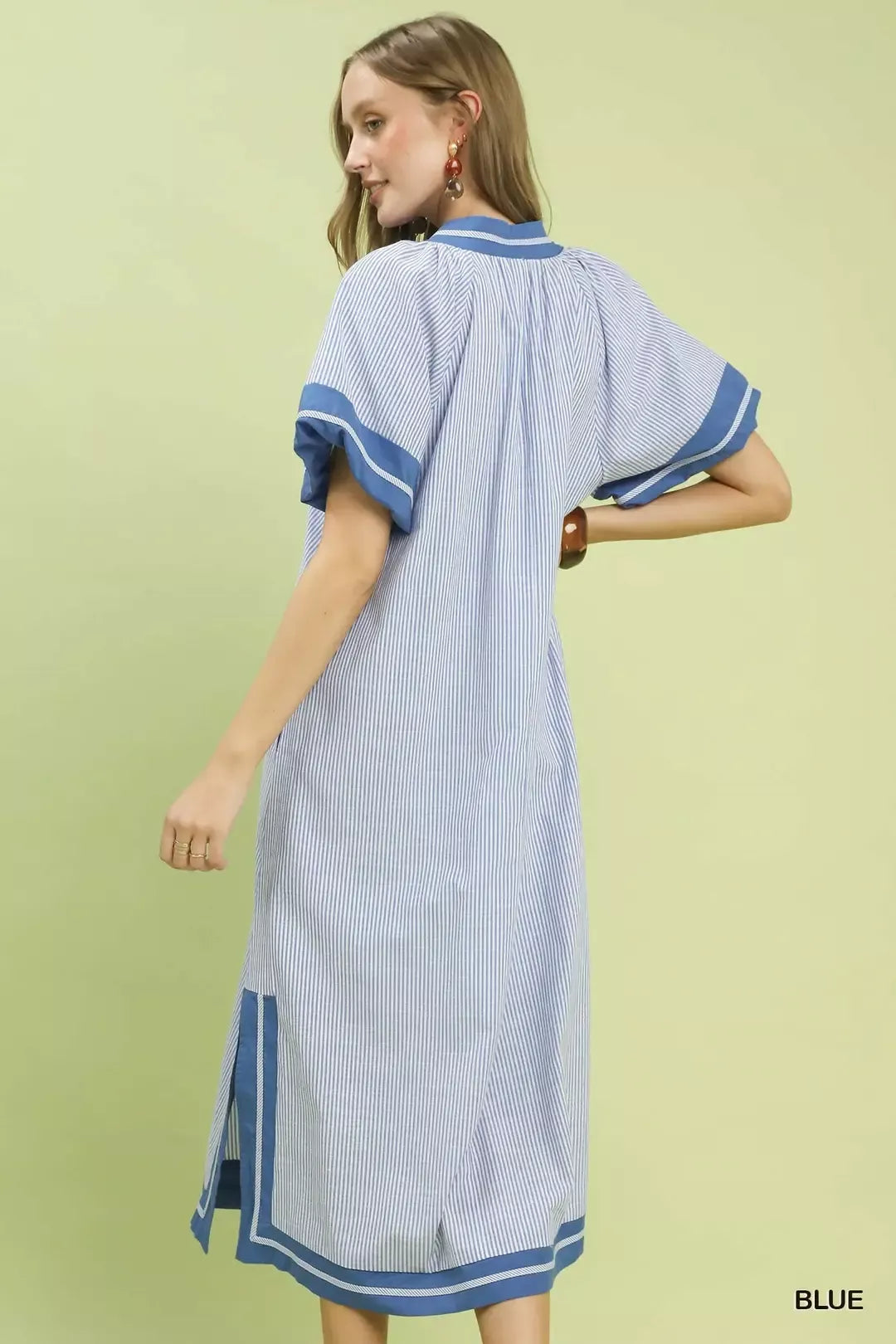 Hazel Blues® | Umgee Pinstripe Contrast Trim Midi Dress