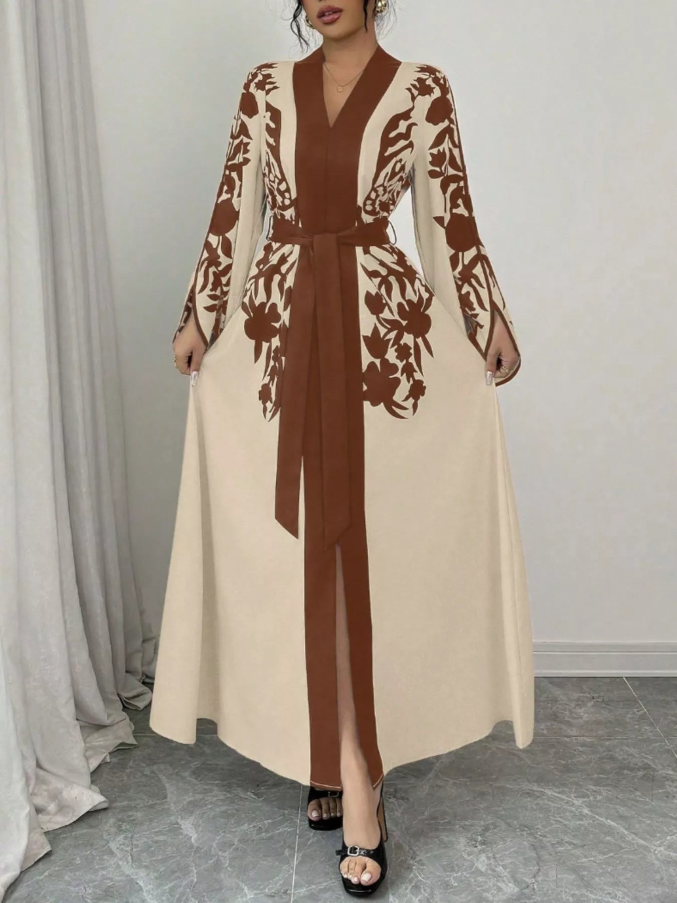 Hazel Blues® | Printed Tie Waist Maxi Dress