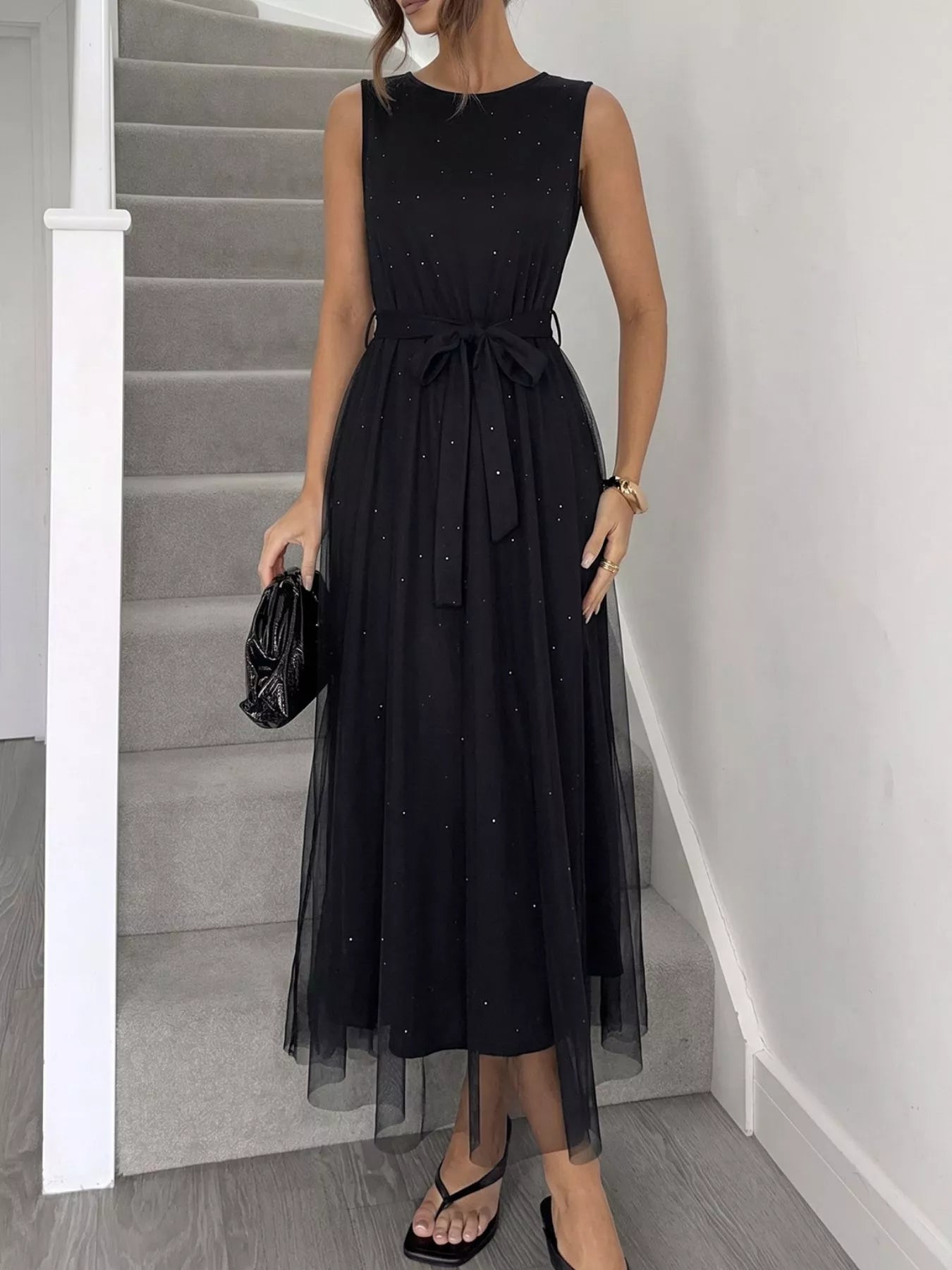Hazel Blues® | Glitter Sleeveless Tulle Midi Dress