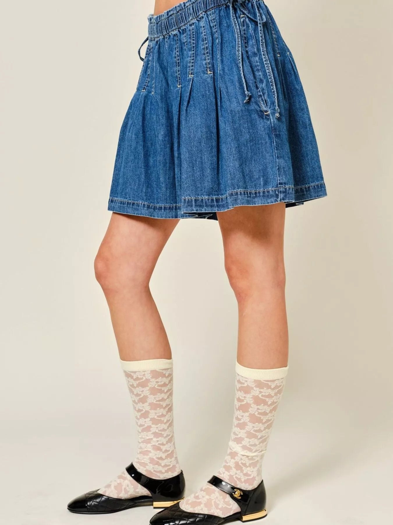Hazel Blues® | Pleated Elastic Waist Denim Shorts