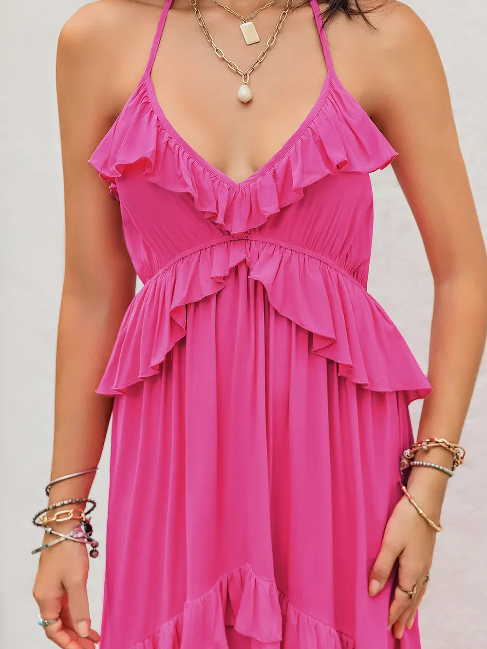 Hazel Blues® | Ruffled Halter Neck Maxi Dress