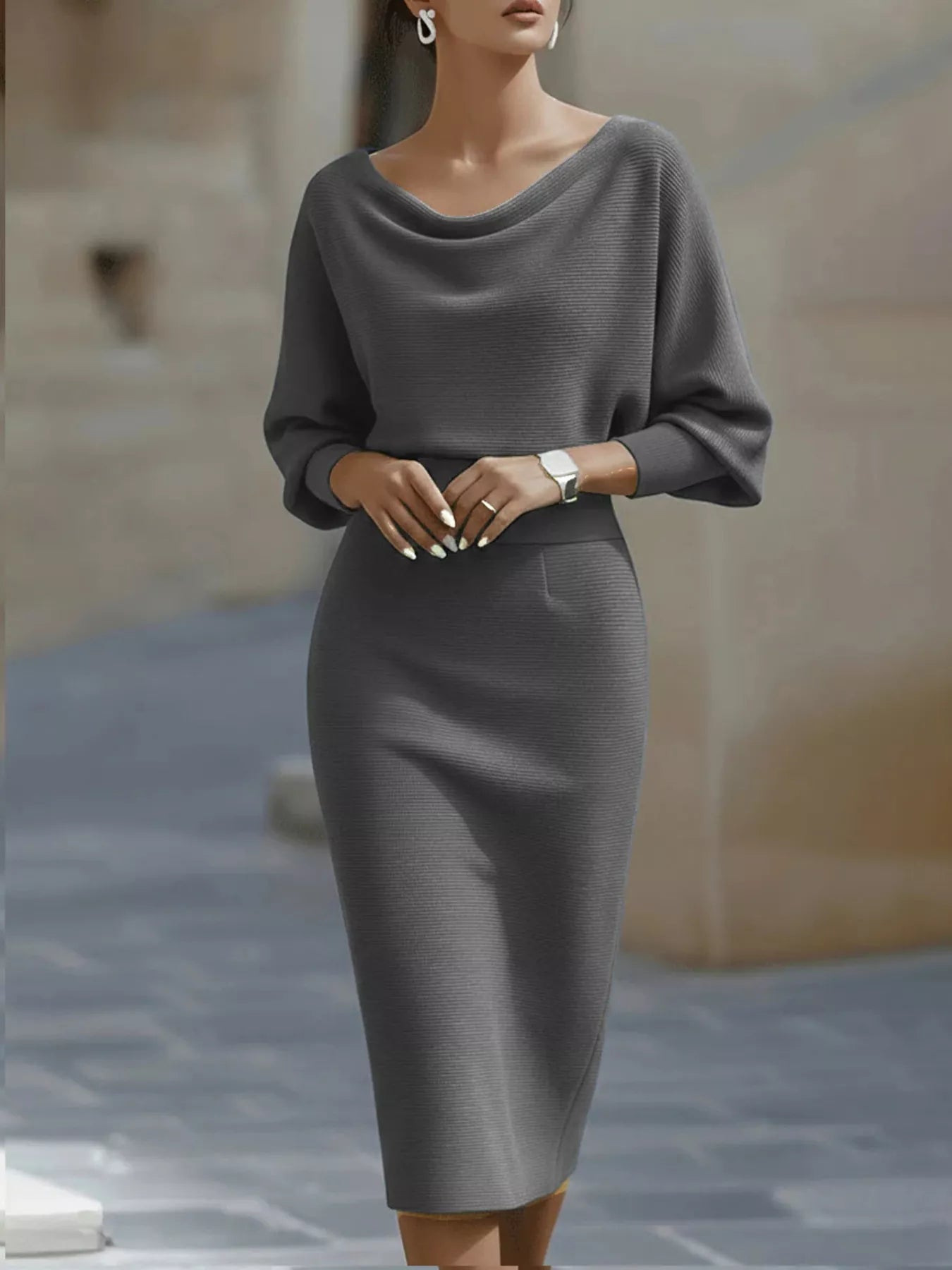 Hazel Blues® | Cowl Neck Knit Bodycon Dress