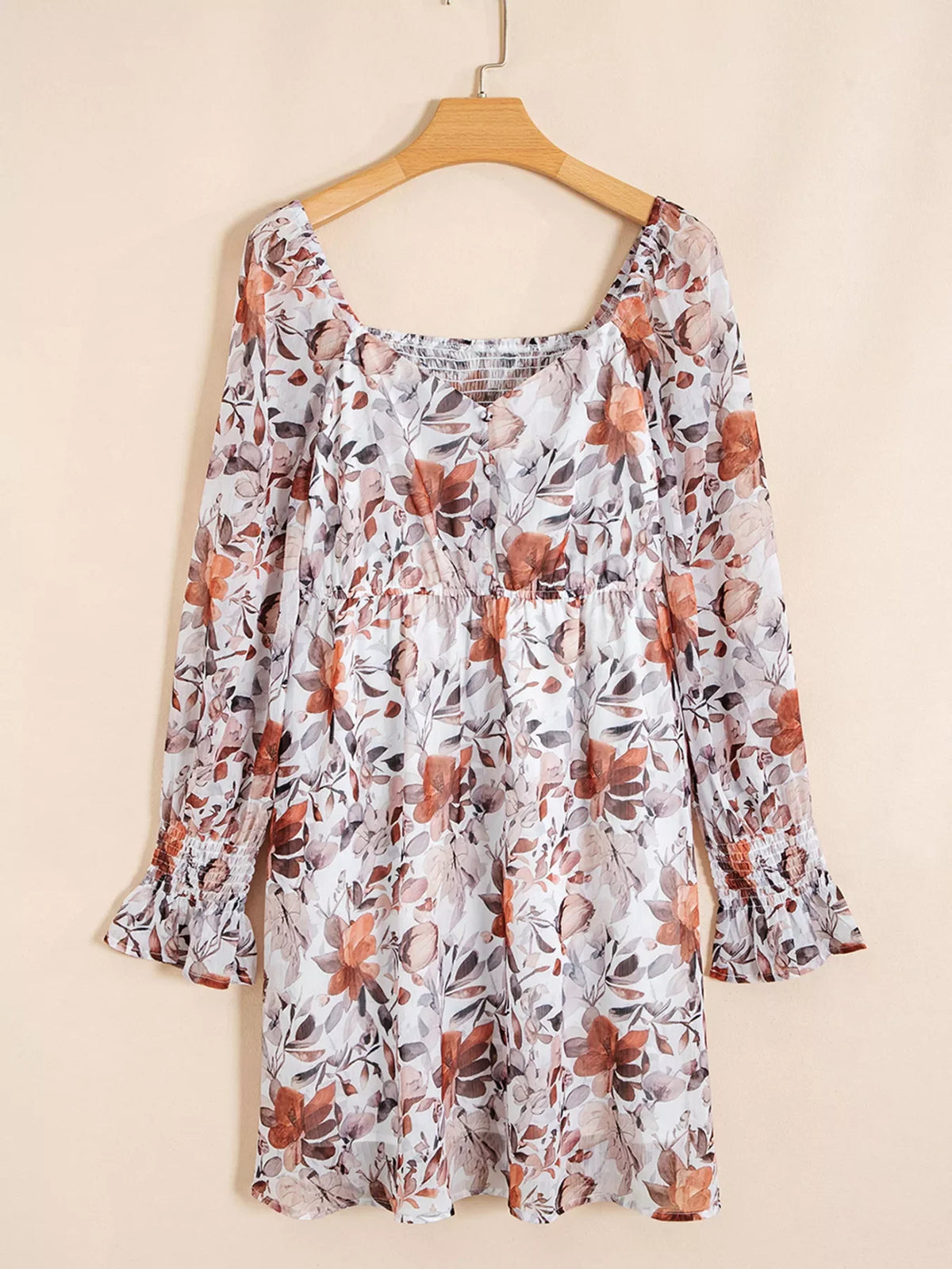 Hazel Blues® | Floral Print Sweetheart Neck Long Sleeve High Waist Mini Dress