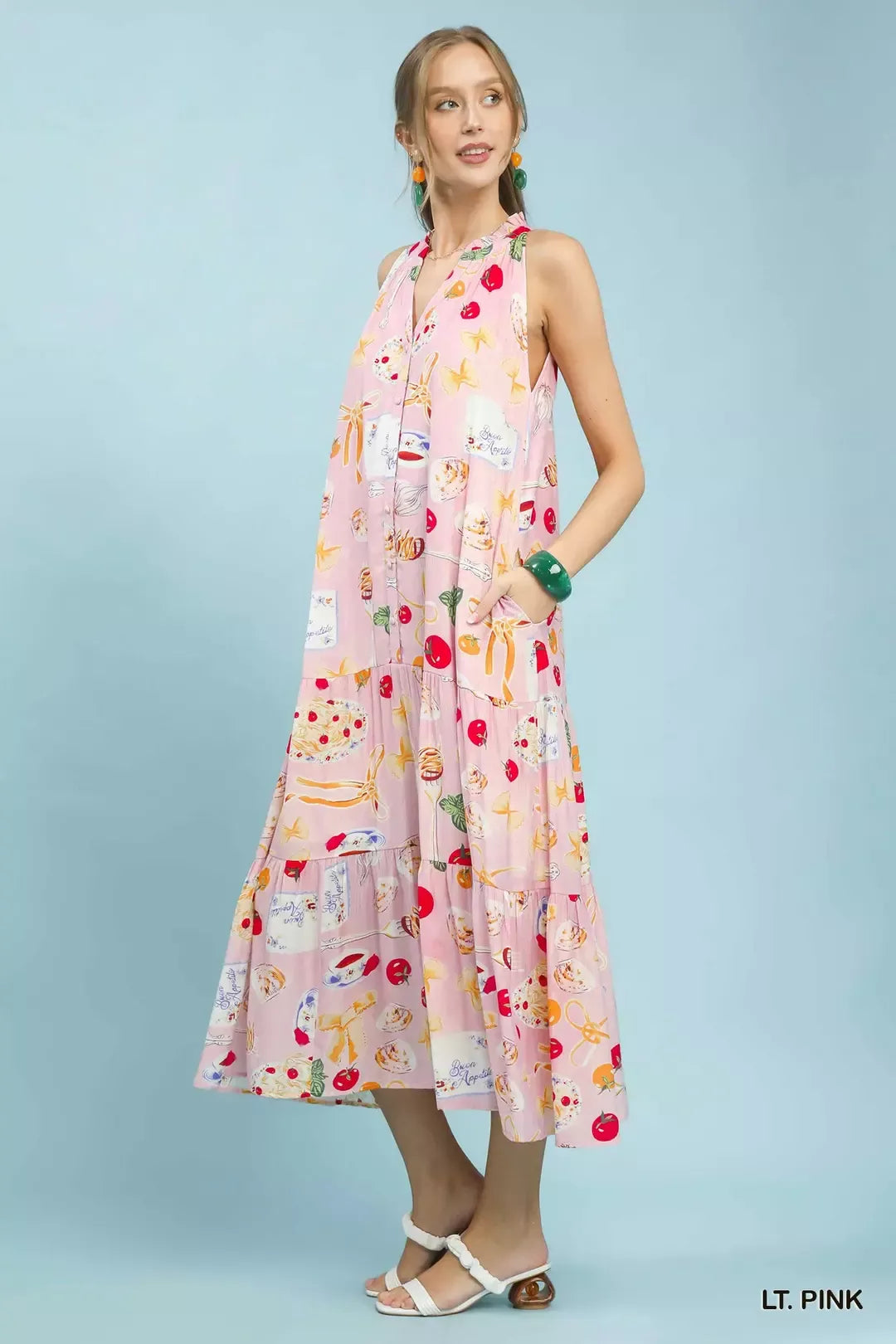 Hazel Blues® | Umgee Abstract Print Tiered Halter Midi Dress