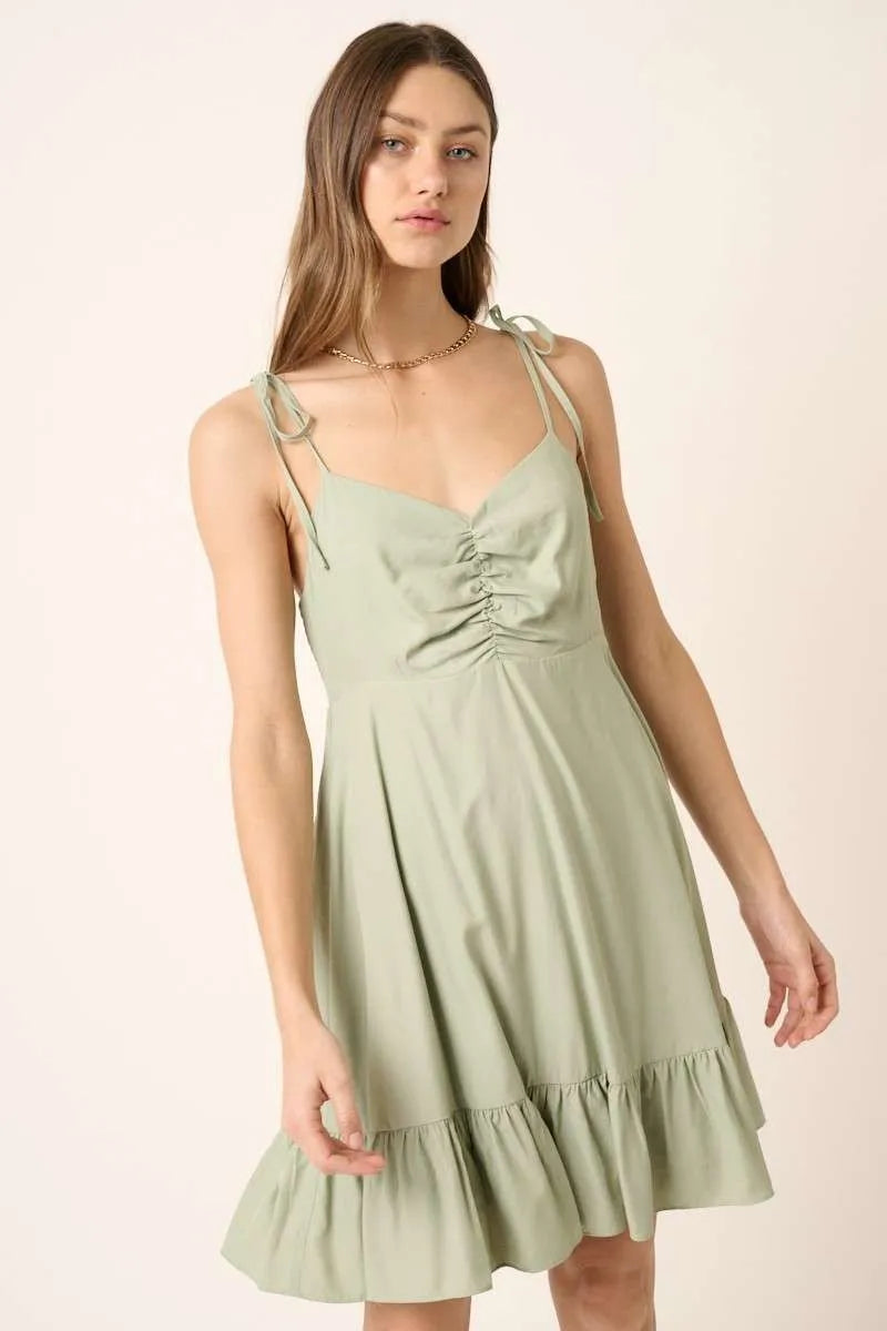 Hazel Blues® | Mittoshop Ruched Detail Spaghetti Tie Mini Dress