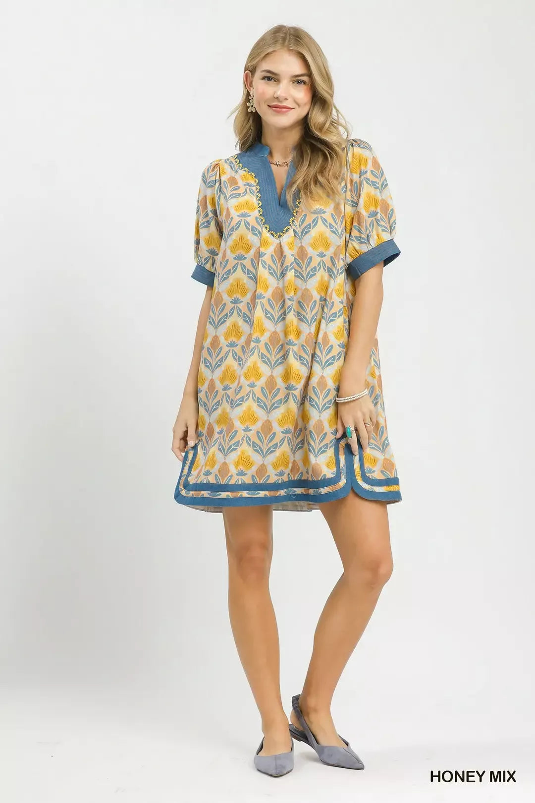 Hazel Blues® | Umgee Mix Tile Print Mini Dress