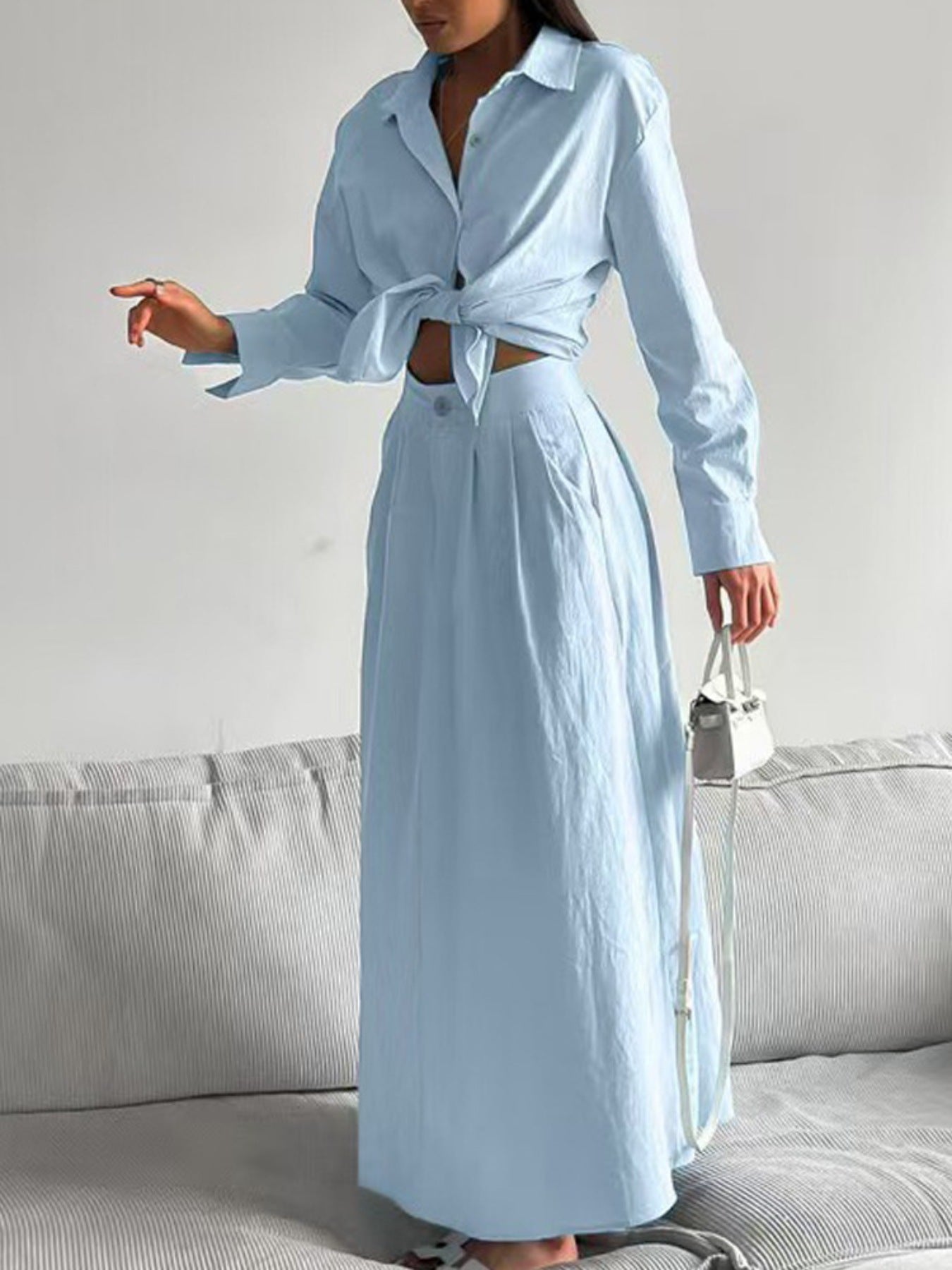 Hazel Blues® | Tie-Front Shirt and Maxi Skirt Set