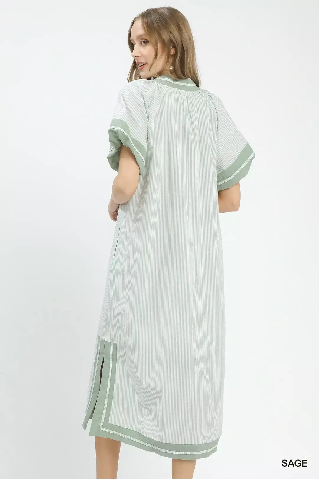 Hazel Blues® | Umgee Pinstripe Contrast Trim Midi Dress