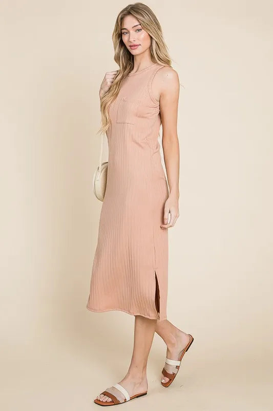 Hazel Blues® | BOMBOM Ribbed Knit Sleeveless Midi Dress