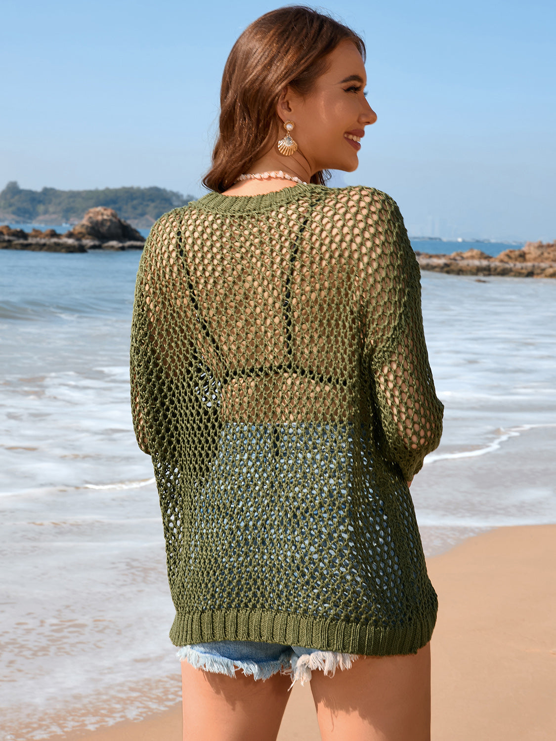 Hazel Blues® | Heart Openwork Long Sleeve Cover-Up