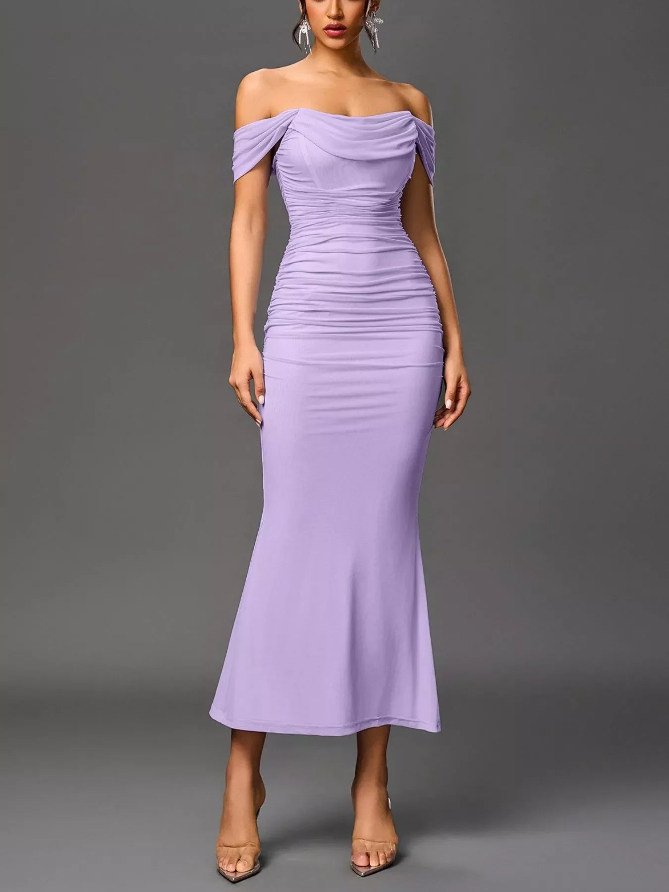 Hazel Blues® | Off-Shoulder Ruched Mermaid Maxi Dress