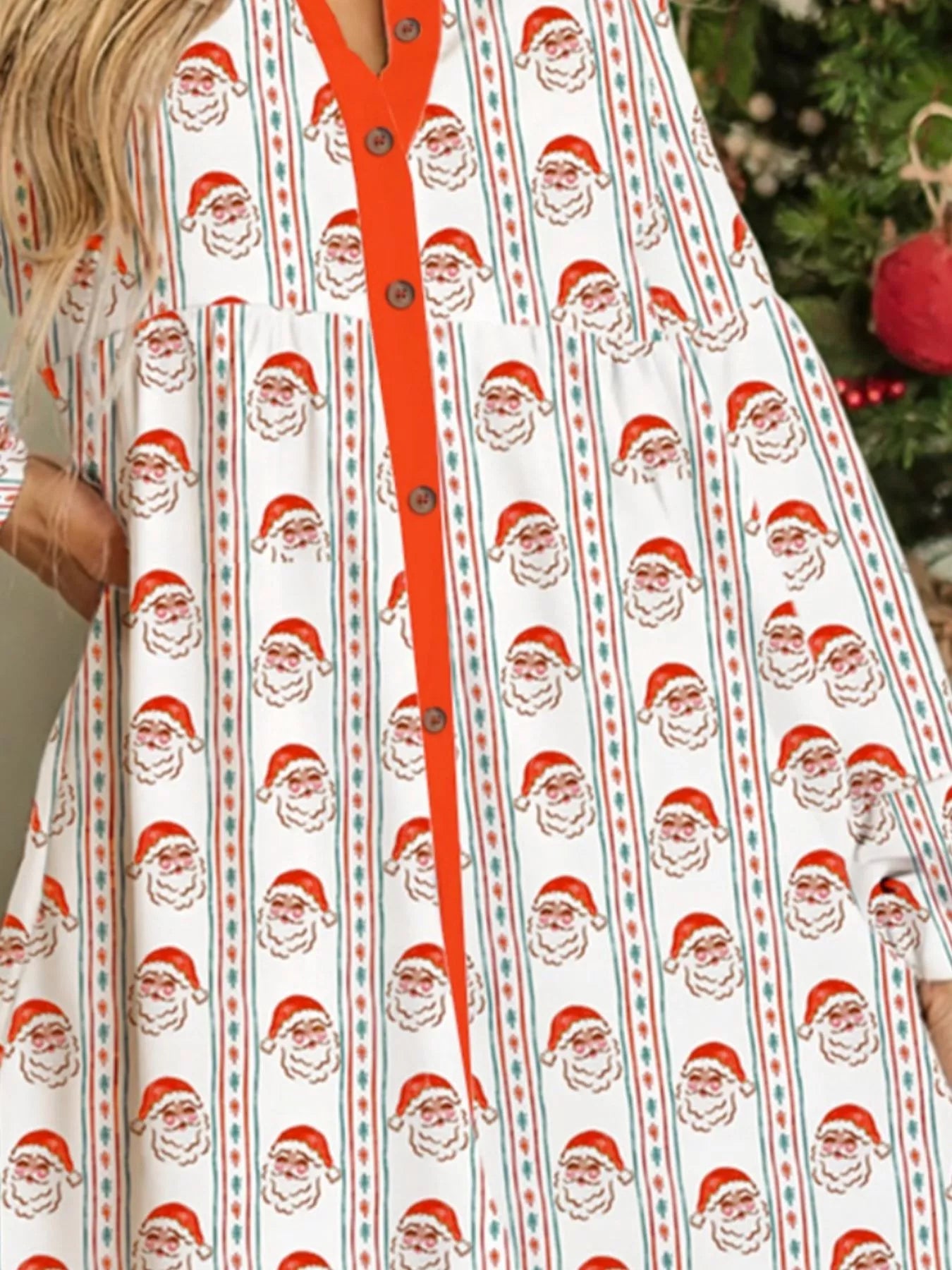 Hazel Blues® | Christmas Santa Print Button Front Mini Dress