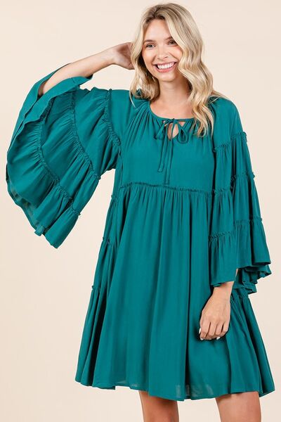 Hazel Blues® | Mittoshop Frill Tie Neck Bell Sleeve Dress
