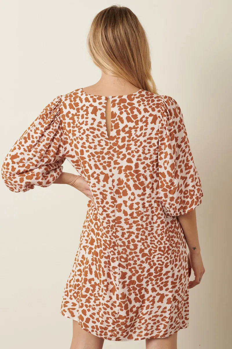 Hazel Blues® | Mittoshop Animal Print Puff Sleeve Mini Dress