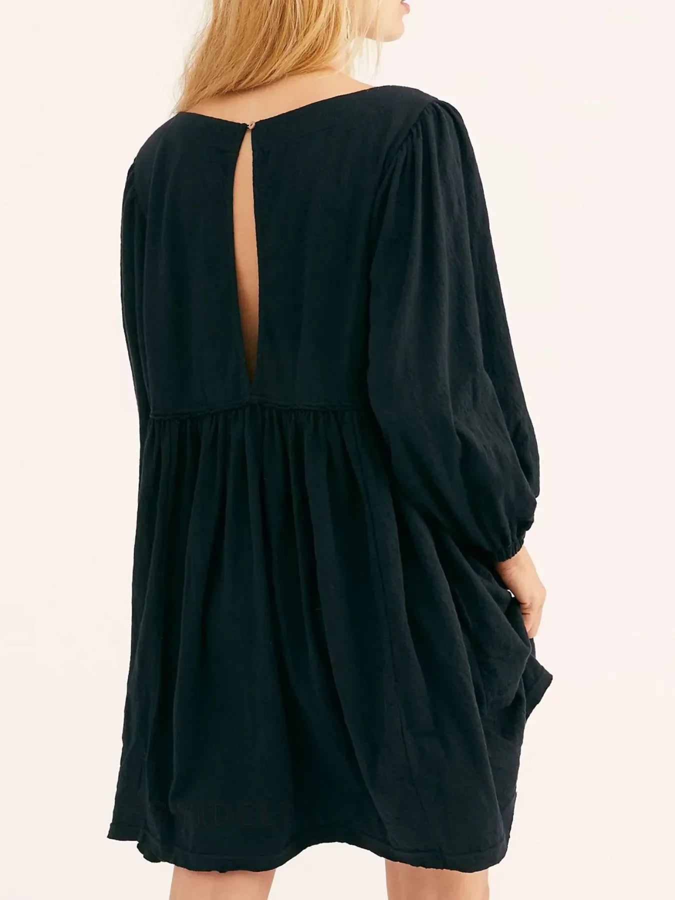 Hazel Blues® | Relaxed Textured Babydoll Mini Dress with Back Keyhole Detail