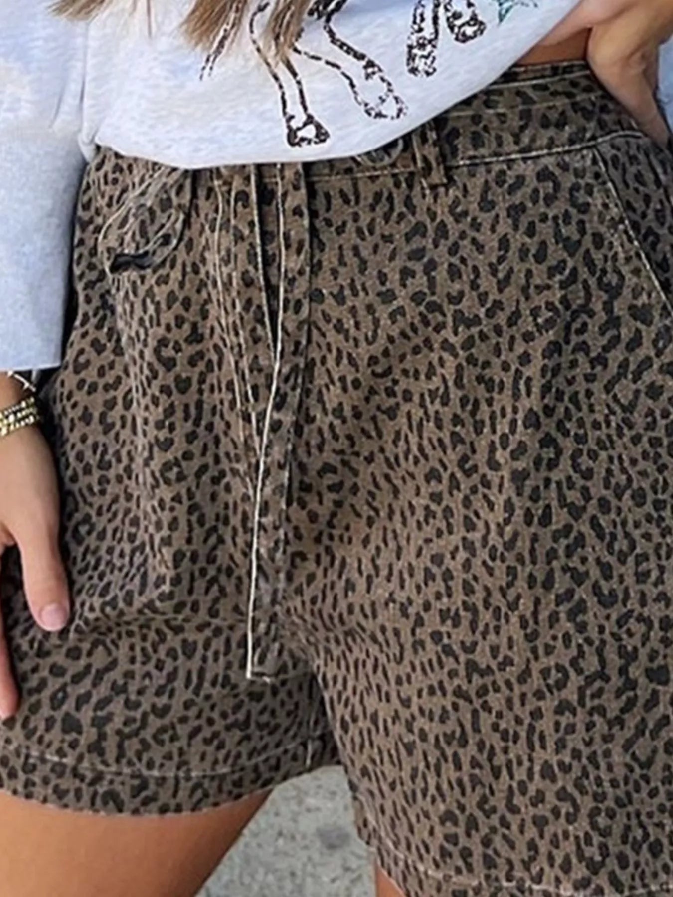 Hazel Blues® | Leopard Print High-Waisted Denim Shorts