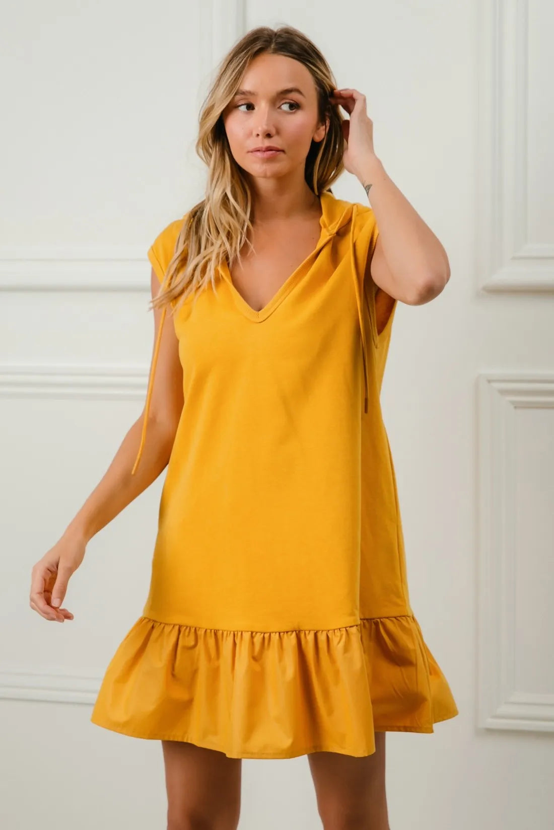 Hazel Blues® | BiBi Ruffled French Terry Hooded Dress