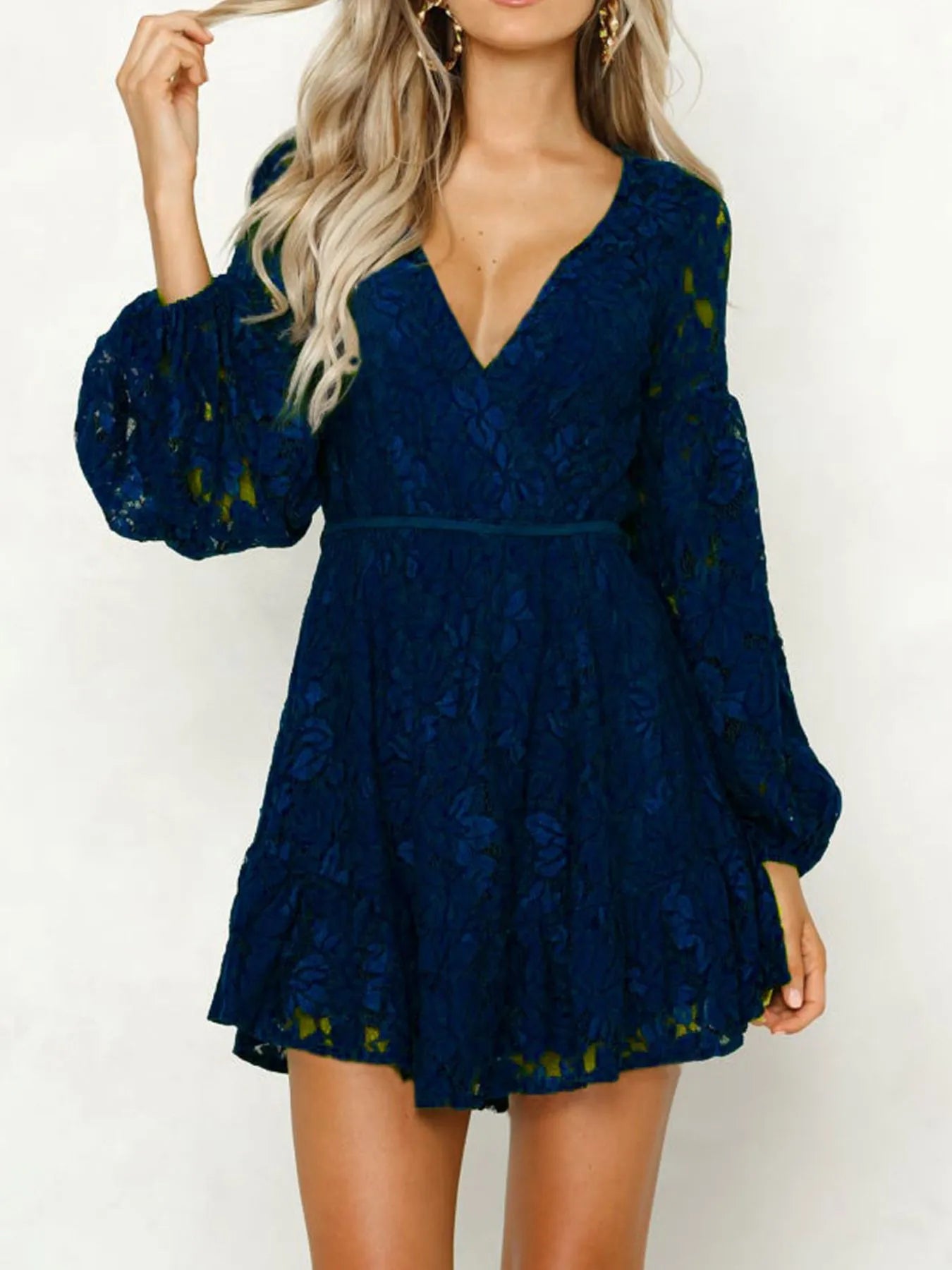 Hazel Blues® | Lace V-Neck Long Sleeve Mini Dress