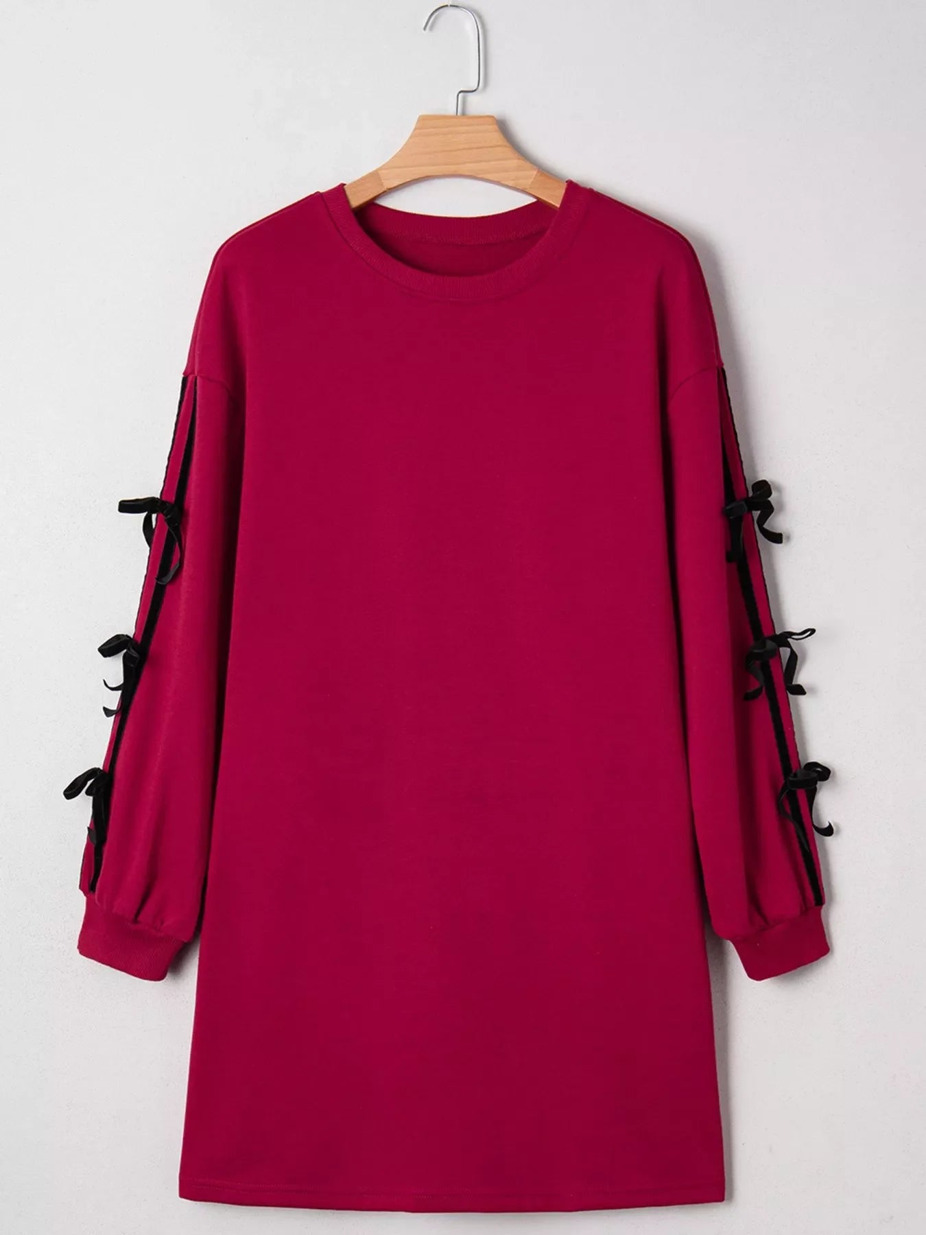 Hazel Blues® | Contrast Striped Bow Detail Drop Shoulder Sweatshirt Dress with Pockets