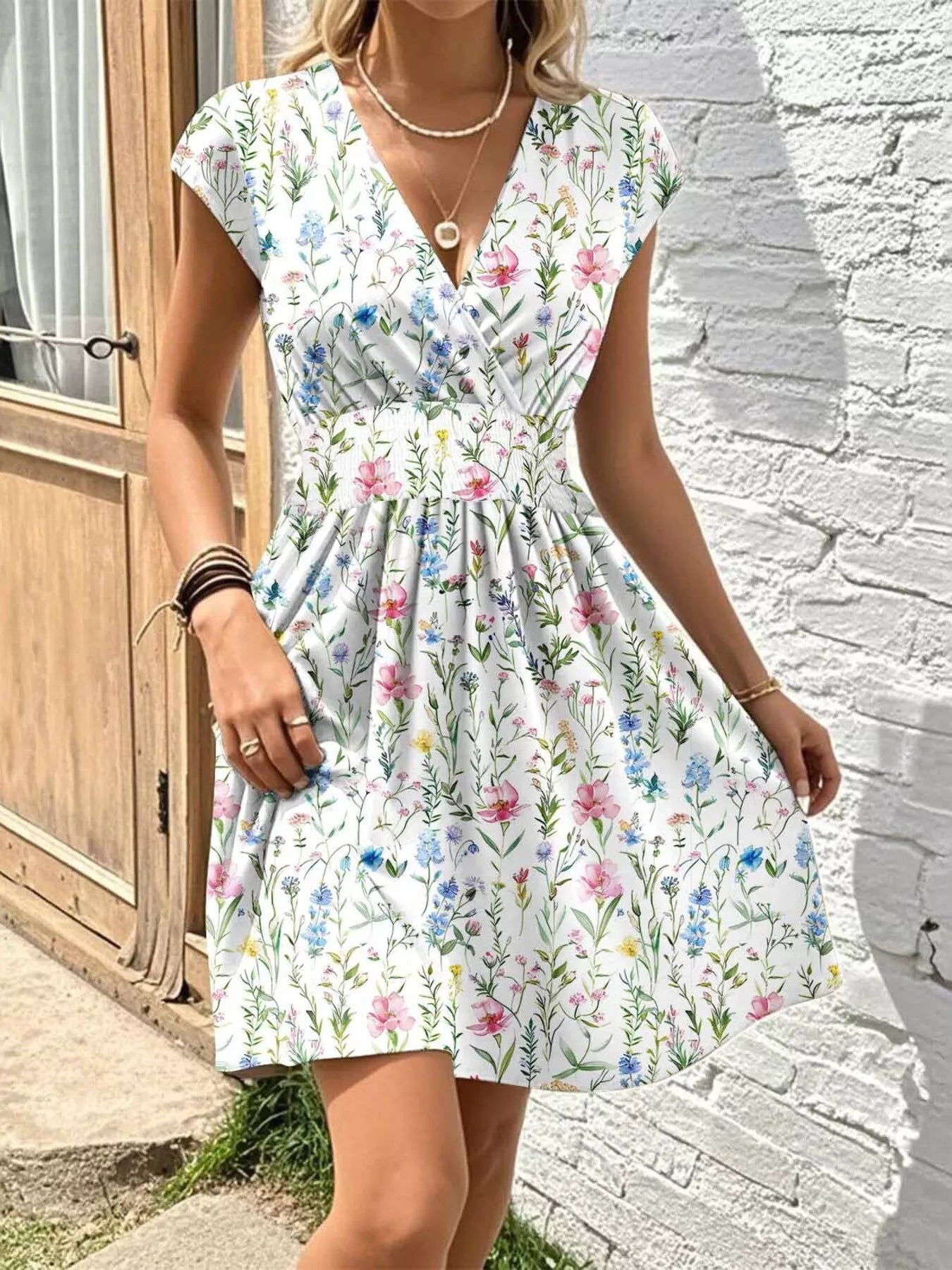 Hazel Blues® | Floral Print Surplice Mini Dress