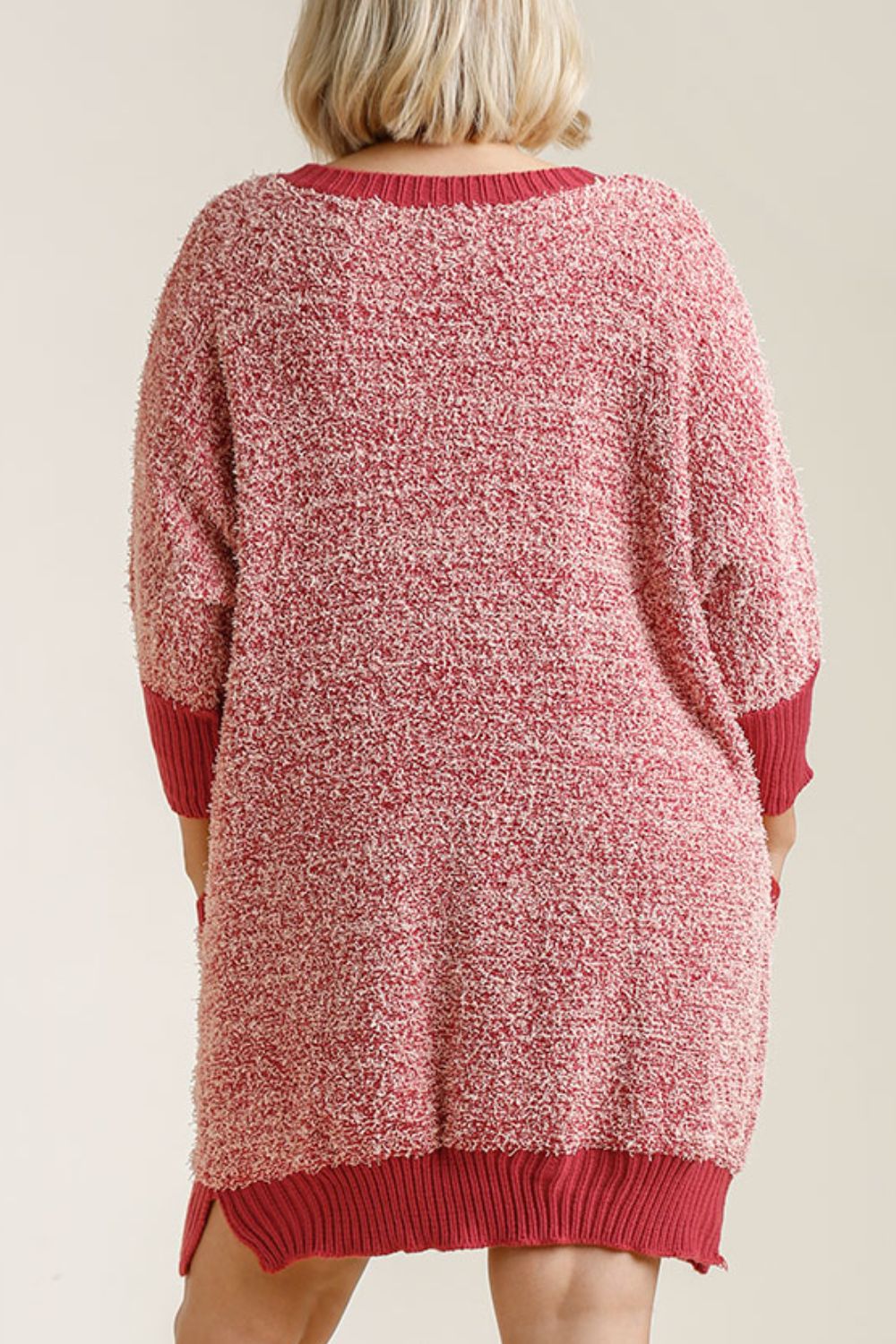 Hazel Blues® | Umgee Ribbed Hem Round Neck 3/4 Sleeve Sweater Dress with Pockets