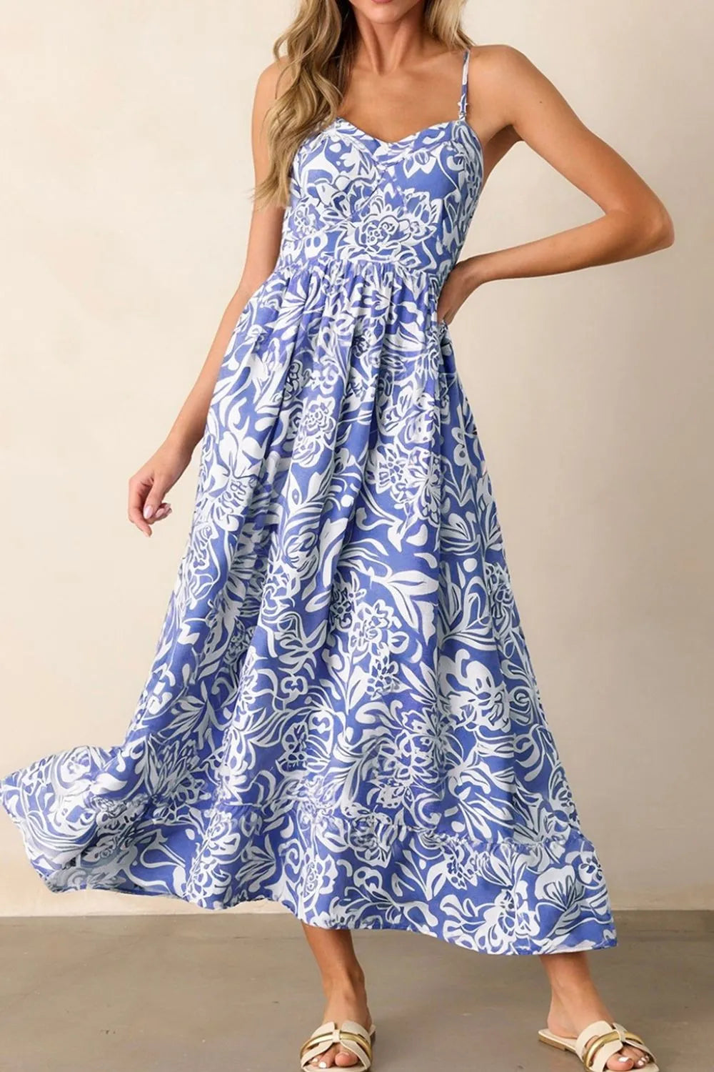Hazel Blues® | Floral Print Spaghetti Strap High Waist Dress