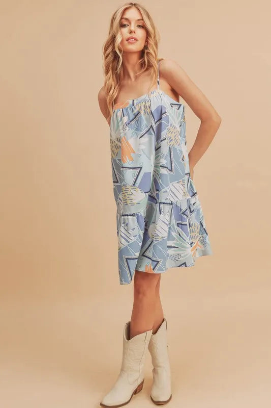 Hazel Blues® | Aemi + Co Printed Ruffled Hem Square Neck Mini Cami Dress