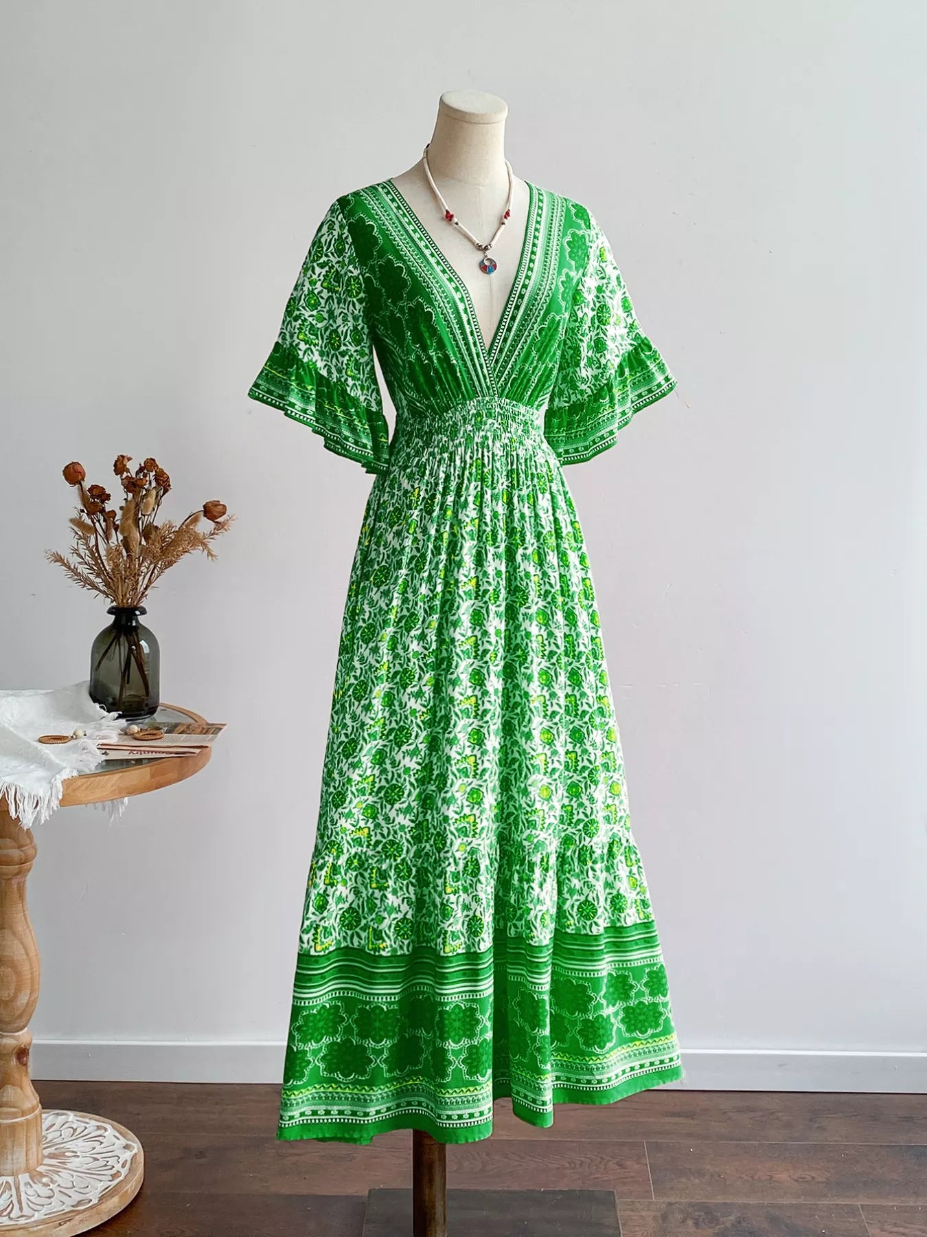 Hazel Blues® | Floral Deep V-Neck Flutter Sleeves Dress