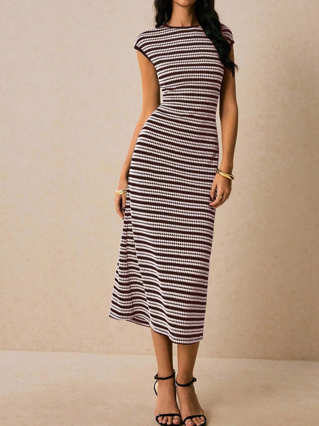 Hazel Blues® | Striped Cap Sleeve Bodycon Midi Dress