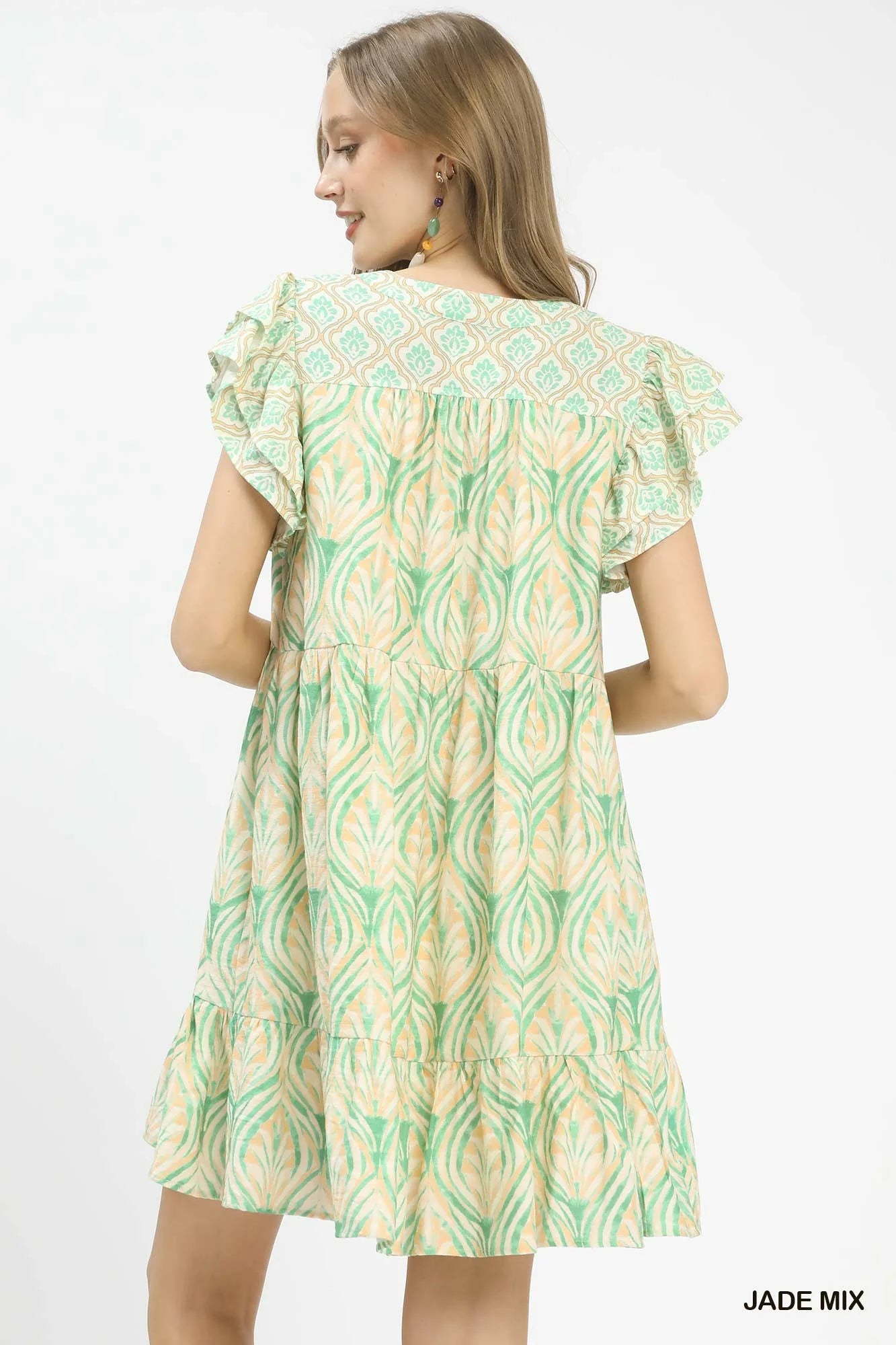 Hazel Blues® | Umgee Mix Printed Flutter Sleeve Dress