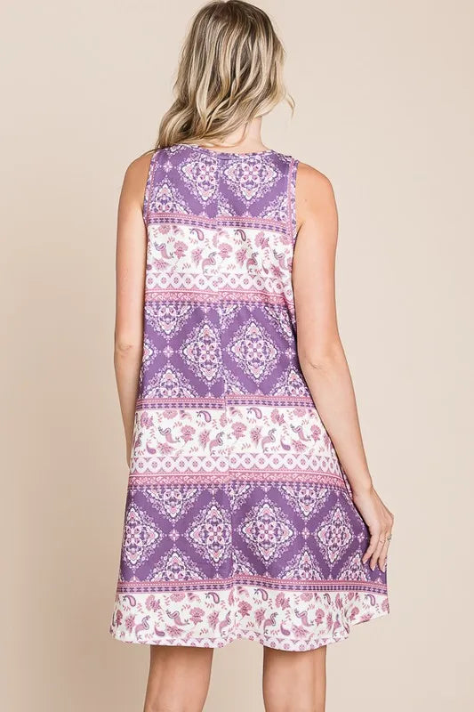 Hazel Blues® | BOMBOM Bohemian Print Sleeveless Dress