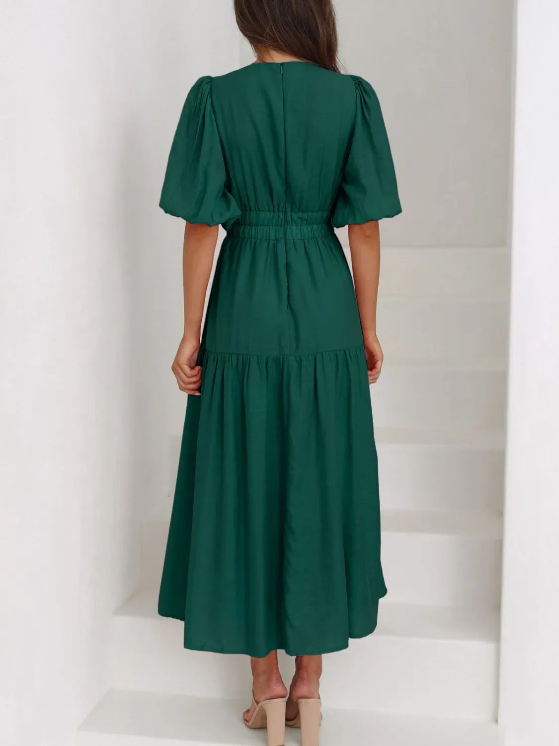 Hazel Blues® | V-Neck Puff Sleeve Midi Dress